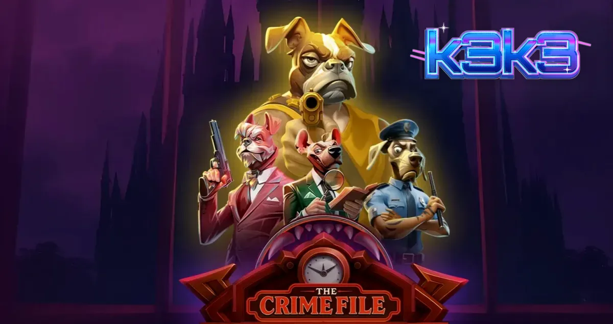 Detective dog character in a noir city setting for The Crime File slot